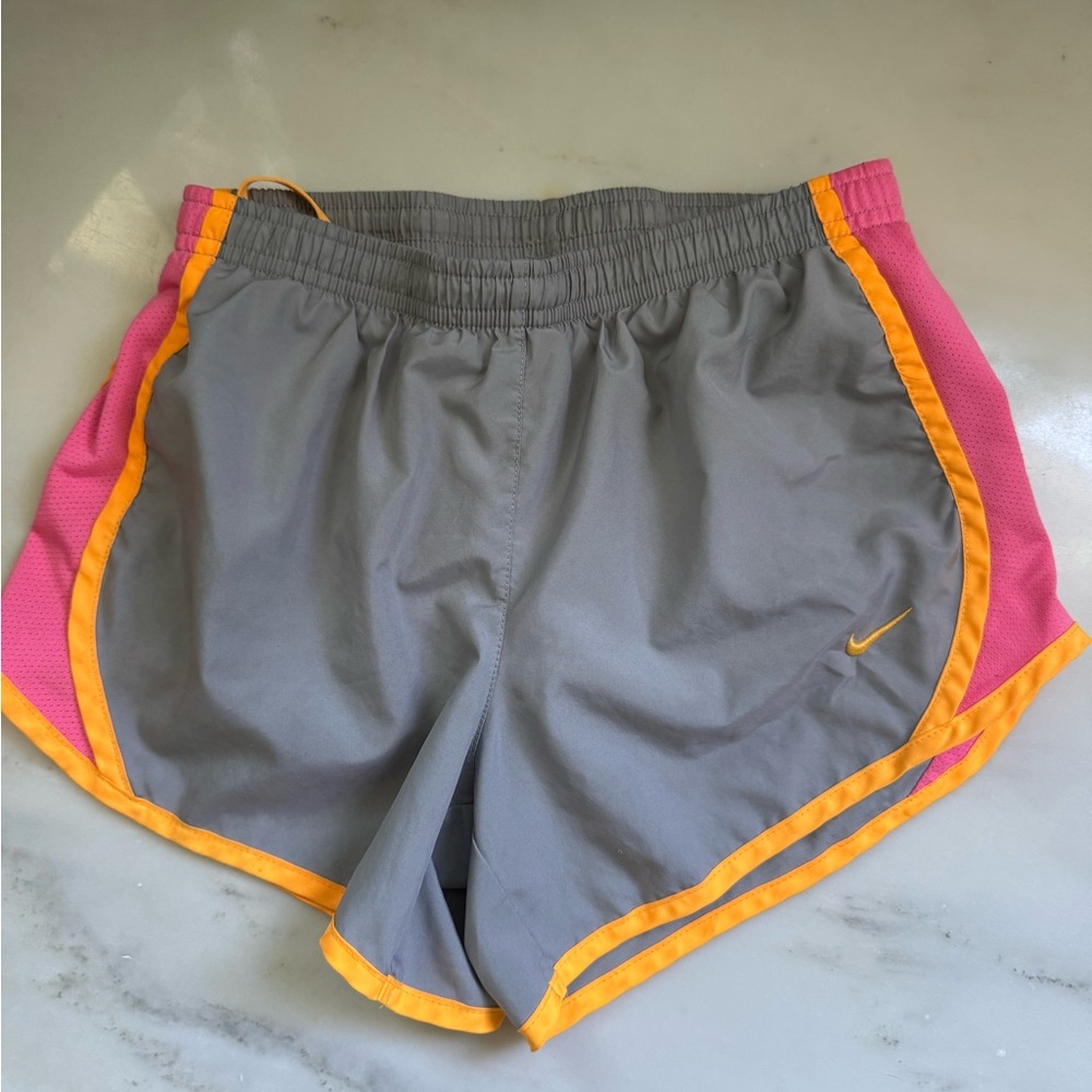 Nike Gray and Pink Athletic Shorts with Elastic Waistband
